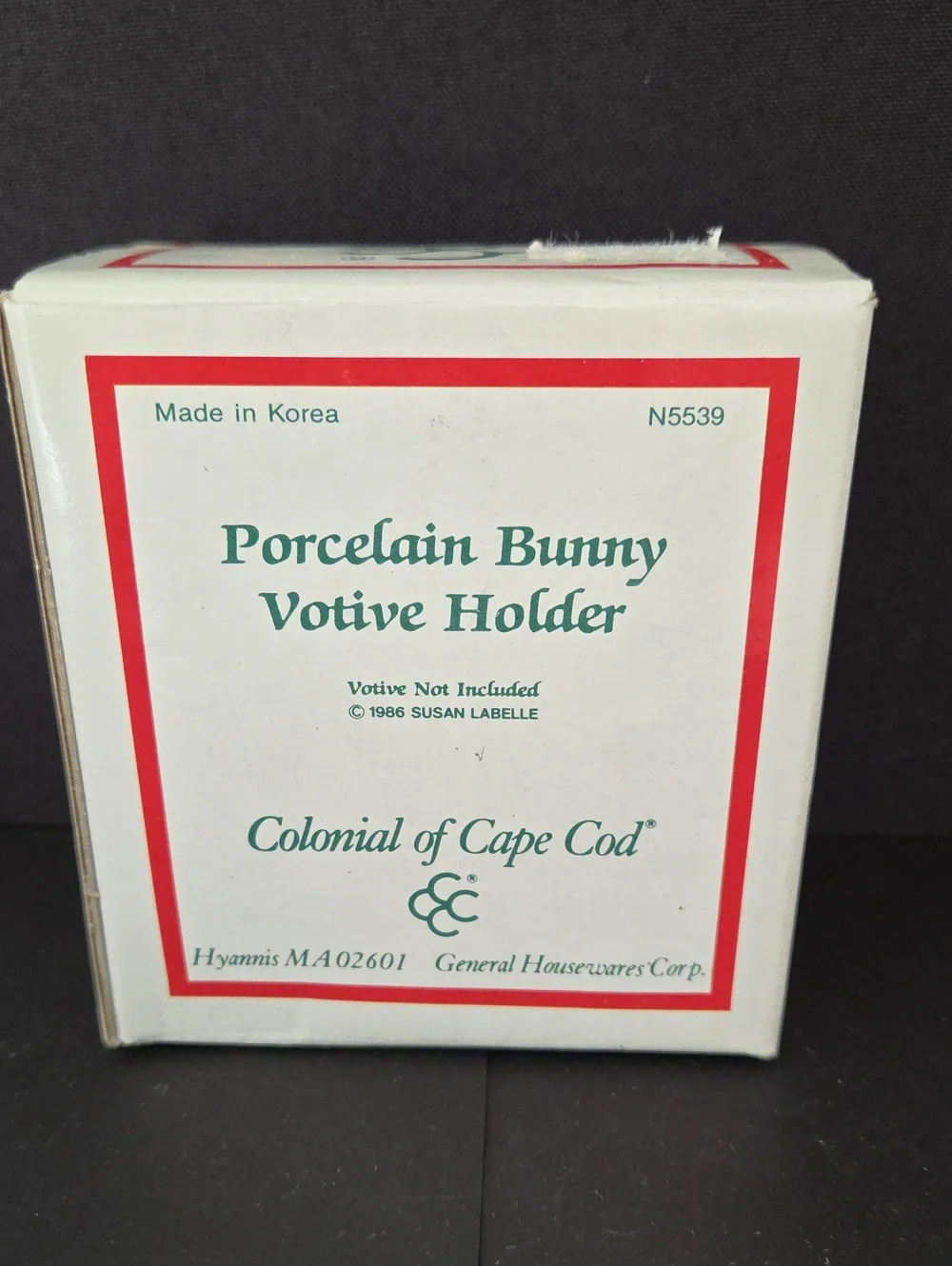 Vintage 1986 Susan LaBelle Colonial of Cape Cod Porcelain Bunny Votive Holder